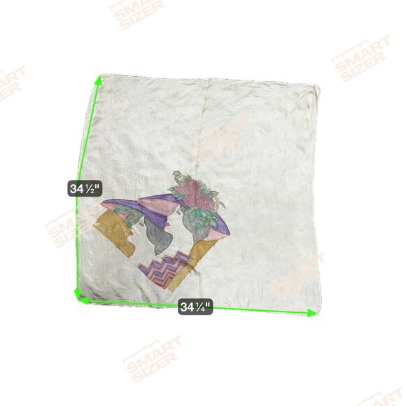 Vintage 34.5" Silk Scarf With Art Deco Print Women Hats Silhouette Hand Painted - Picture 6 of 6